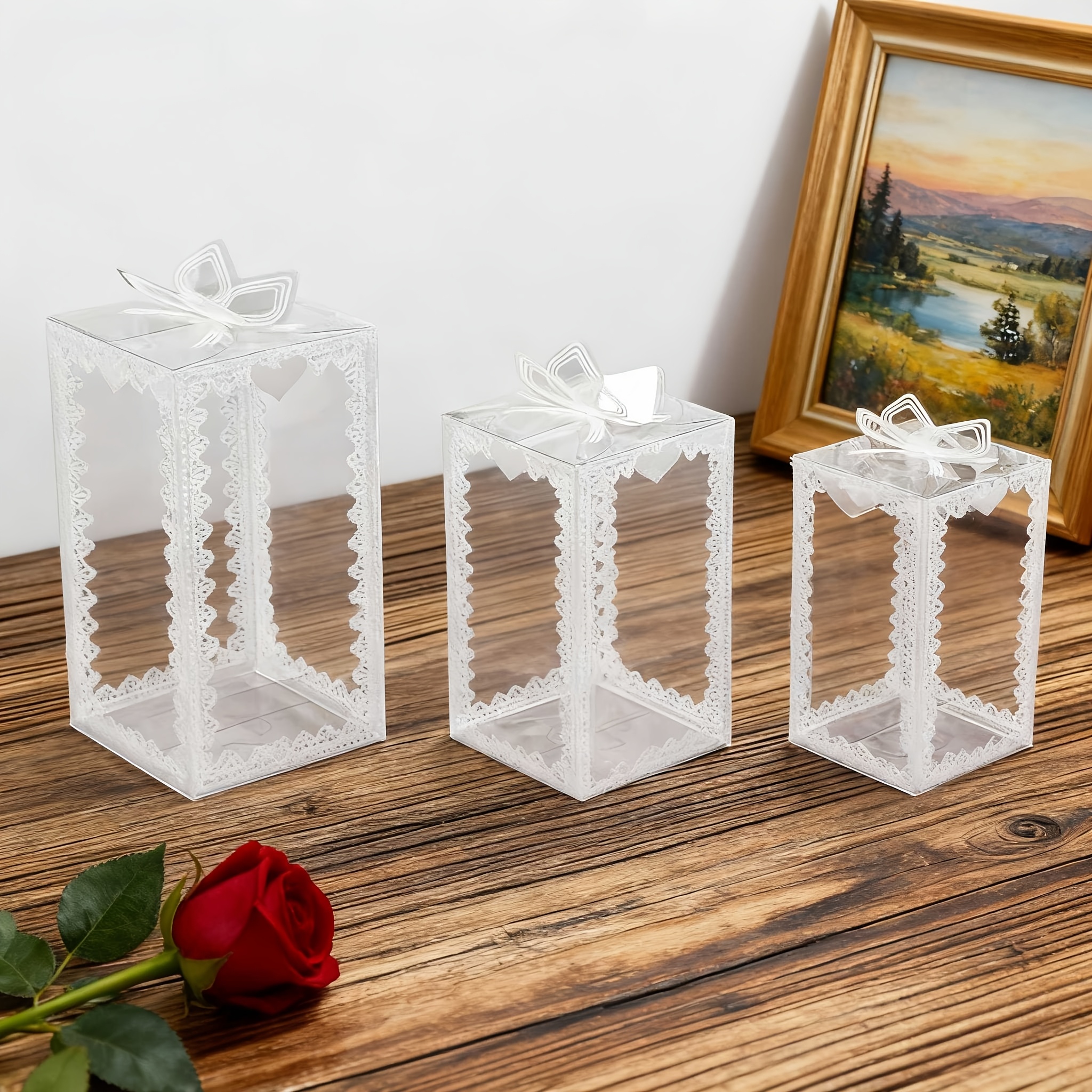 Clear Lace Bow Top Gift Boxes for Weddings
